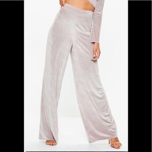 Pink glitter velvet Missguided wide pants